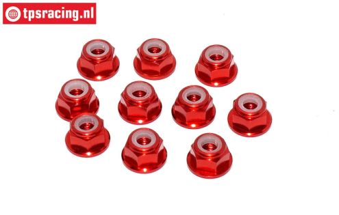 TPS1224/01 Aluminum lock nut with flange M4 Red, 10 pcs.