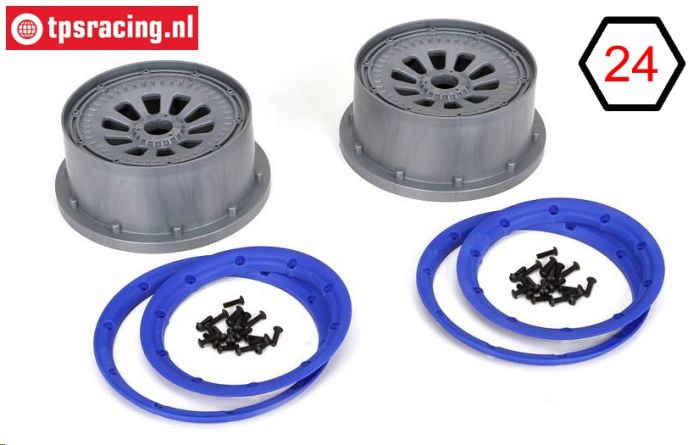 LOSB7027/B Rims with beadlock Grey-Bleu Ø120-W60 mm, Set
